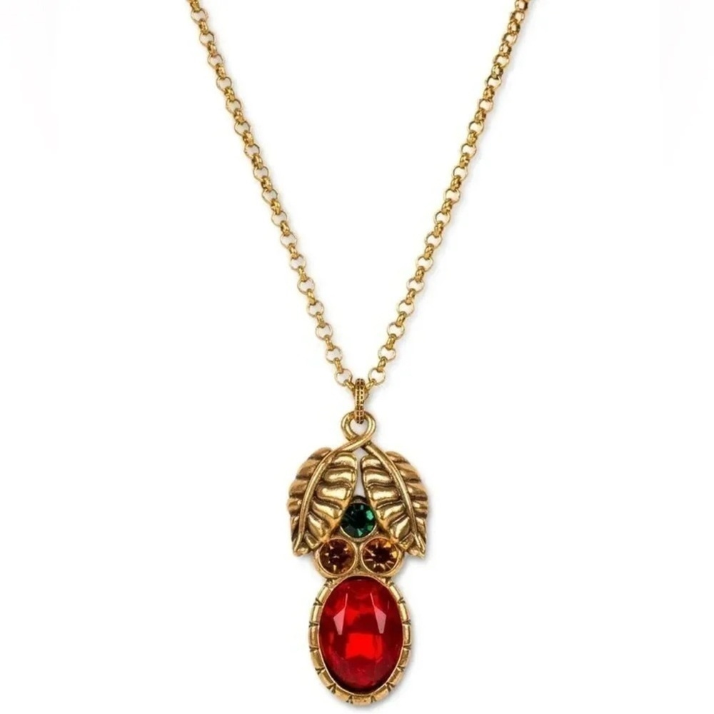 Patricia Nash Gold-Tone Leaf & Multicolor Stone 28" Long Pendant Necklace NWT
